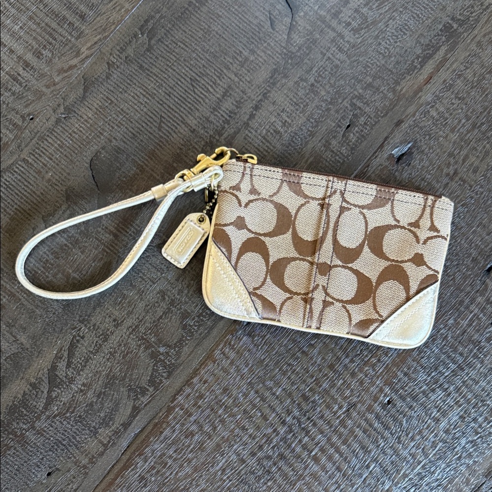 Coach Tan and Gold Wristlet